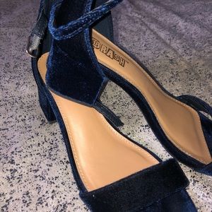 Blue velvet short heels size 6